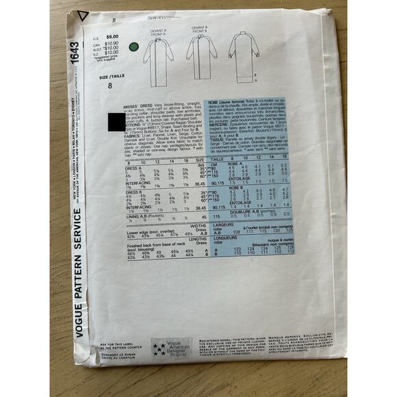 3 VTG Vogue 80s Sew Patterns Ralph Lauren 1643, Oscar D La Renta 1592, Dior 1948 - Picture 5 of 12